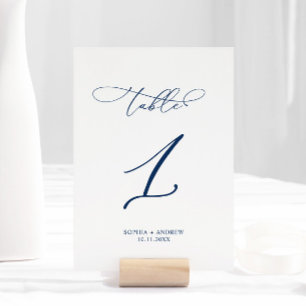 Numeração De Mesa Marinho Azul Elegante Caligrafia Mesa 1 Casamento
