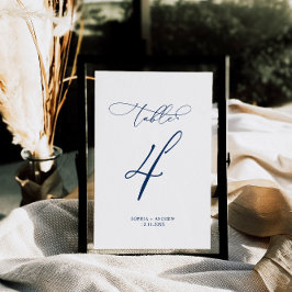 Numeração De Mesa Marinho Azul Elegante Caligrafia Mesa 4 Casamento