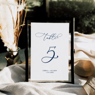 Numeração De Mesa Marinho Azul Elegante Caligrafia Mesa 5 Casamento