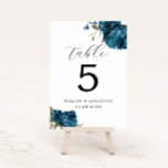 Numeração De Mesa Marinho Azul Flor de Pedônia Número da Tabela Casa<br><div class="desc">Elegante e moderno número da mesa de núpcias com ilustração aquosa da flor azul de pénia marinho com verde. Perfeito para um casamento outono.</div>