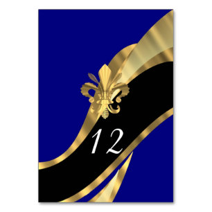 Numeração De Mesa Marinho azul, preto e dourado, flor de folhas