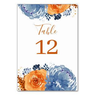 Numeração De Mesa Marinho Blue Orange Boho Floral Terracotta