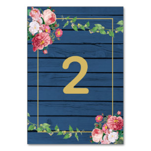 Numeração De Mesa Marinho Blue Wood Vintage Rosas Rosa e Casamento D