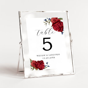 Numeração De Mesa Marinho Burgundy Peony Flower Table Number