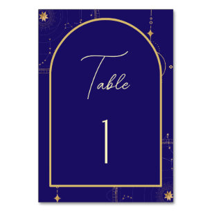 Numeração De Mesa Marinho Celestial da Noite Azul e Casamento Dourad