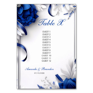 Numeração De Mesa Marinho Chic Blue & Silver Flowers Fitas Casamento