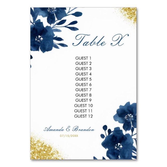 Numeração De Mesa Marinho Chic Flutuantes De Aquarela Dourada Casame (Frente)
