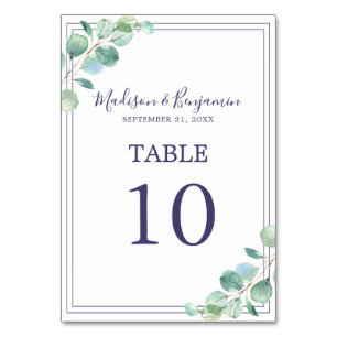 Numeração De Mesa Marinho de Folhagem Verde de Script Chic Casamento