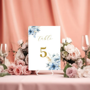 Numeração De Mesa Marinho Dusty Blue Primavera Floral Dourado Casame