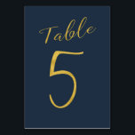 Numeração De Mesa Marinho elegante de brilho dourado da mesa de casa<br><div class="desc">Cartão de mesa de recepção de casamento de folha de ouro falsa. A cor de fundo azul do marinho é editável. Você pode alterá-lo depois de pressionar o botão PERSONALIZAR. Você pode encontrar toda a variedade de números (1 - 50) aqui: http://bit.ly/2sLMaFh Se precisar de ajuda, entre em contato comigo...</div>