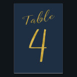 Numeração De Mesa Marinho elegante de brilho dourado da mesa de casa<br><div class="desc">Cartão de mesa de recepção de casamento de folha de ouro falsa. A cor de fundo azul do marinho é editável. Você pode alterá-lo depois de pressionar o botão PERSONALIZAR. Você pode encontrar toda a variedade de números (1 - 50) aqui: http://bit.ly/2sLMaFh Se precisar de ajuda, entre em contato comigo...</div>