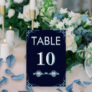Numeração De Mesa Marinho Elegante e Casamento Boêmico Floral Azul C