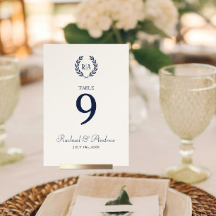 Numeração De Mesa Marinho Elegante Wreath Monograma