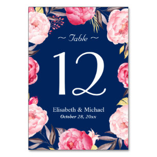 Numeração De Mesa Marinho Floral Cor-de-rosa,  Azul, Número da Tabel