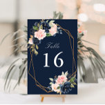 Numeração De Mesa Marinho floral e casamento geométrico com cores aq<br><div class="desc">um belo quadro floral geométrico com flores cor-de-água,  cor-de-rosa-pincel e marinho-azul. O texto e as cores deste cartão podem ser personalizados.</div>