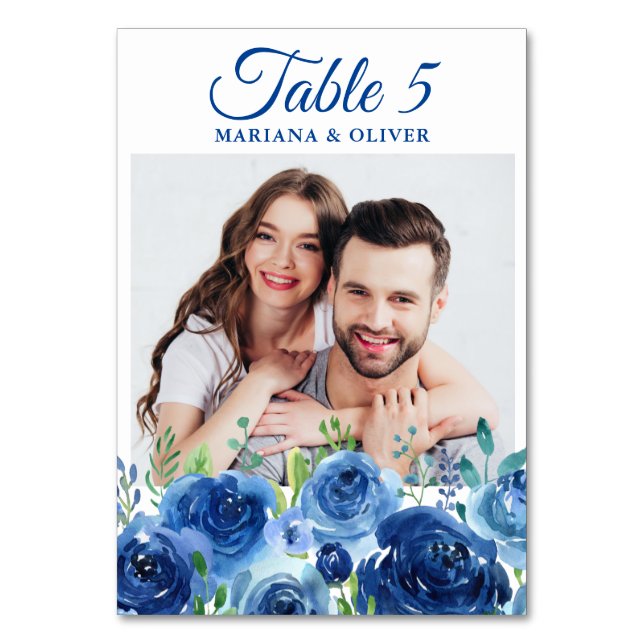 Numeração De Mesa Marinho Fotográfico Blue Floral Wedding Table Numb (Frente)