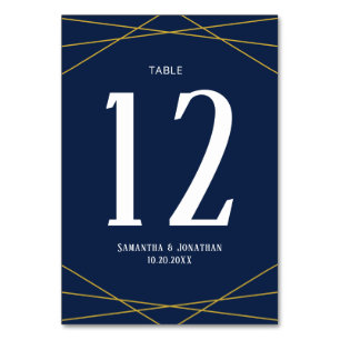 Numeração De Mesa Marinho Geométrico Dourado Azul   Número da tabela