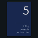 Numeração De Mesa Marinho mínimo moderno azul | Número da tabela pra<br><div class="desc">Este marinho moderno e minimalista azul O número da mesa prateada é perfeito para o seu casamento clássico. Seu design simples, único e abstrato, acompanhado de um roteiro mínimo contemporâneo e de uma paleta escura de cor azul-marinho dá a este produto uma sensação de luxo formal elegante enquanto permanece simplista,...</div>