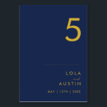 Numeração De Mesa Marinho mínimo moderno azul | Número de quadro Dou<br><div class="desc">Este marinho moderno e minimalista azul | O número da mesa dourada é perfeito para o seu casamento clássico do Boho. Seu design simples, único e abstrato, acompanhado de um roteiro mínimo contemporâneo e de uma paleta escura de cor azul-marinho dá a este produto uma sensação de luxo formal elegante...</div>