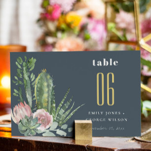 NUMERAÇÃO DE MESA MARINHO PINK FLORAL CACTI FOLIAGE WATERCOLOR WEDTI