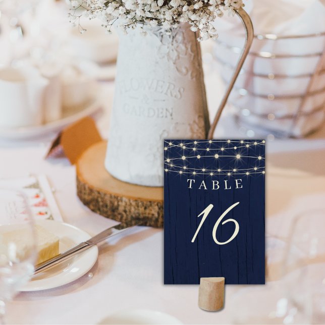 Numeração De Mesa Marinho Rustic Blue String Luzes Casamento (Criador carregado)