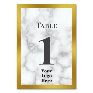 Numeração De Mesa Mármaco branco elegante e Dourado, seu logotipo aq