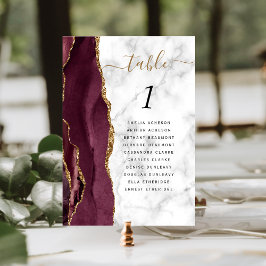 Numeração De Mesa Mármore Dourado Borgonha Ágata Casamento