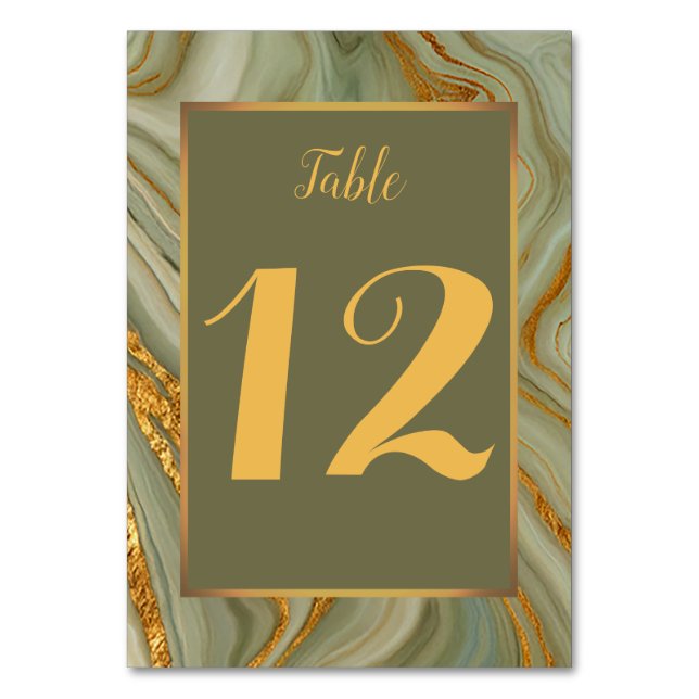 Numeração De Mesa Mármore Ônix Verde e Dourado (Frente)