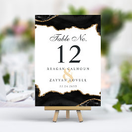 Numeração De Mesa Mármore Preto e Dourado Ágata Moderno Casamento El