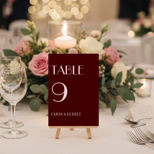 Numeração De Mesa Maroon, casamento simples e rosa pálido (Criador carregado)