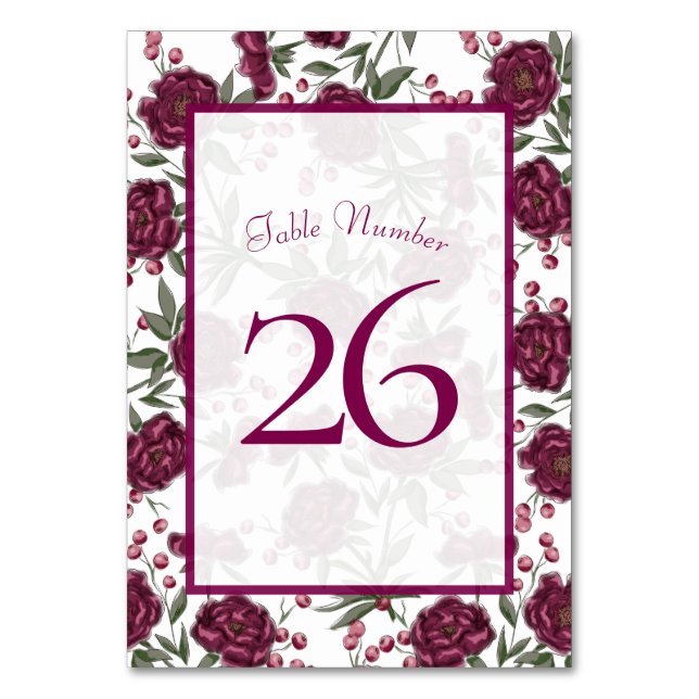 Numeração De Mesa Maroon Rose Wedding (Verso)