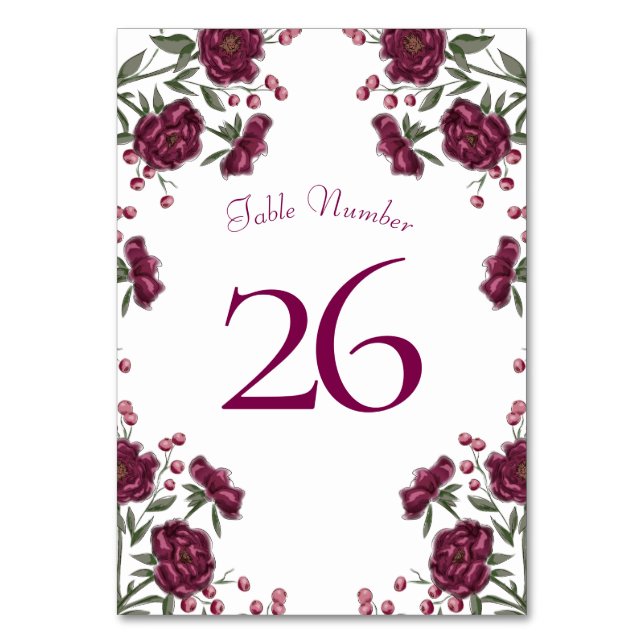 Numeração De Mesa Maroon Rose Wedding (Verso)