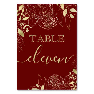 Numeração De Mesa Marrom Vermelho Escuro e Casamento Floral Moderno
