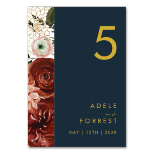 Numeração De Mesa Marsala Autumn Floral   Número do quadro do Marin