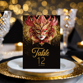Numeração De Mesa Mascarada Mask Motif Red Dourado ID1031