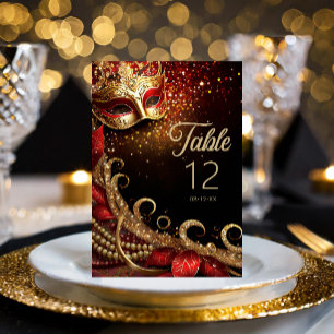 Numeração De Mesa Mascarada Quinceanera Red Dourado ID1031