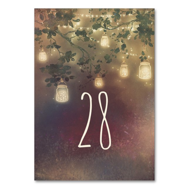 Numeração De Mesa Mason Jar Lights Rustic Tree WedTable Number (Frente)