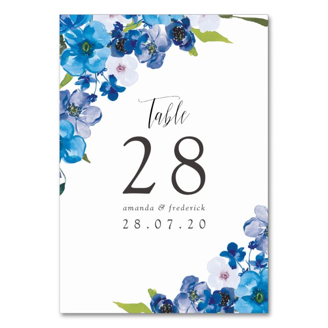 Numeração De Mesa Matizes de Casamento Floral Azul (Frente)