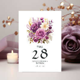 Numeração De Mesa Mauve e Dourado Casamento Floral
