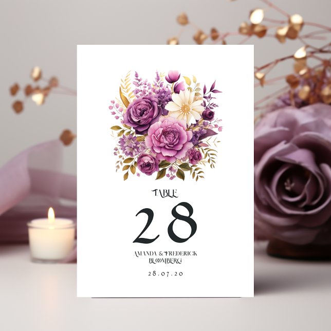 Numeração De Mesa Mauve e Dourado Casamento Floral (Criador carregado)