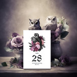 Numeração De Mesa Mauve Floral Owls Gothic Wedding<br><div class="desc">Cartões de números de mesas de casamento gótica,  vintage floral,  em sotaque,  personalizável para suas especificidades de evento.</div>