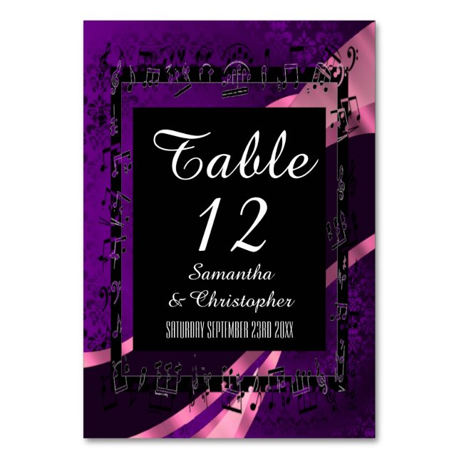 Numeração De Mesa Mauve roxa, casamento tema damasco preto (Frente)