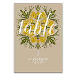 Numeração De Mesa Medalhão Floral Amarelo de Assentos de Casamento