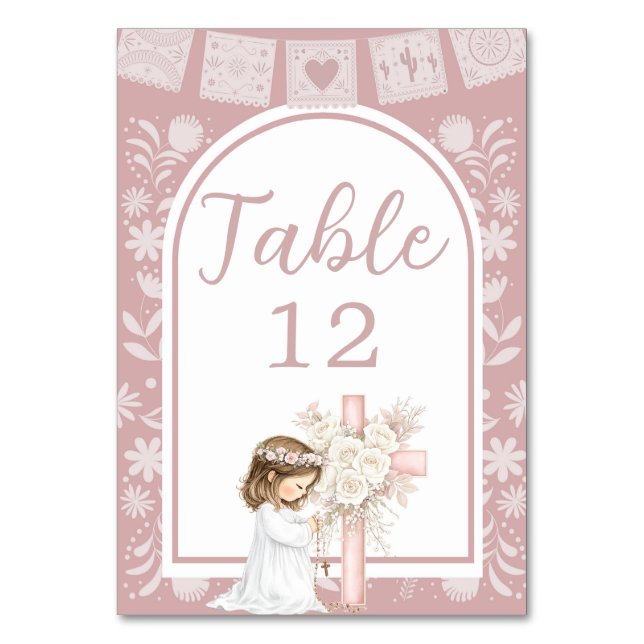 Numeração De Mesa Menina Rosa Ajoelhada Primera Comunion (Frente)