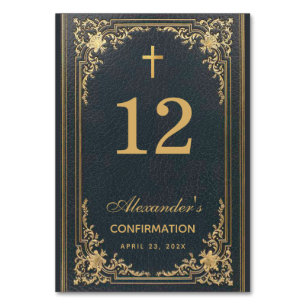 Numeração De Mesa Menino Confirmação Azul Dourado Cruz Elegante Vint