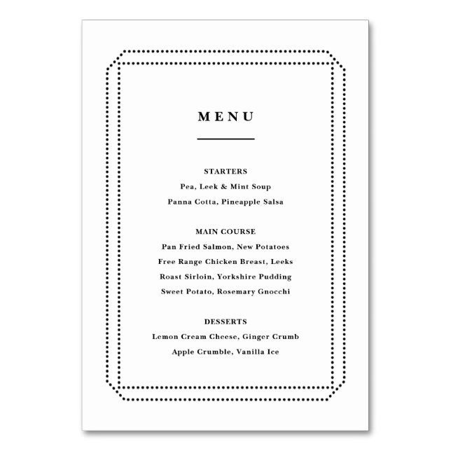 Numeração De Mesa Menu Clássico, recepção de casamento (Frente)