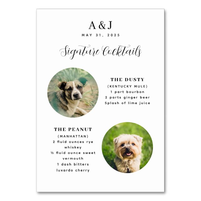 Numeração De Mesa Menu de Bebida de Assinatura de Casamento de Duas  (Frente)