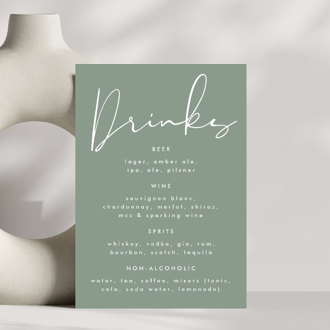 Numeração De Mesa Menu de Bebida de Casamento Branco Verde do Sábio  (Criador carregado)