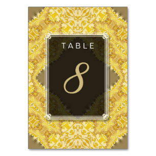 Numeração De Mesa Menu do Casamento tema damasco Amarelo Dourado+Car