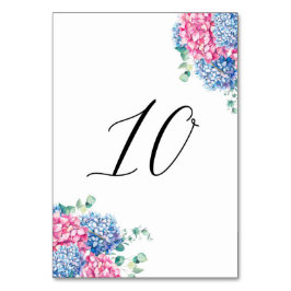 Numeração De Mesa Mesa 10 de Aquarela Rosa e Azul Hortênsias